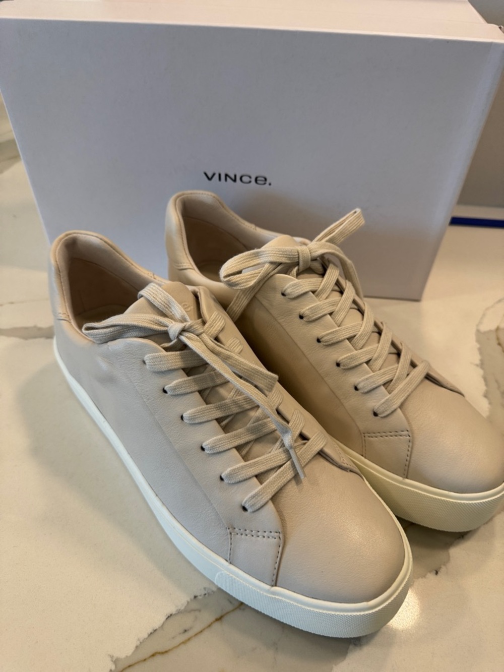 Vince Neutral Leather Low-Top Sneakers in Light Beige 9.5